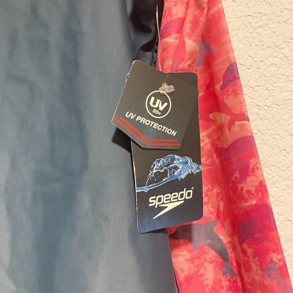 NWT SPEEDO UV Kids Rash Guard Swim‎ Shirt Top Long Sleeve Gray Medium Colorblock - Picture 4 of 9